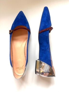 J. Crew Cobalt Blue Suede Pointed-Toe Flats with silver accent new 9.5